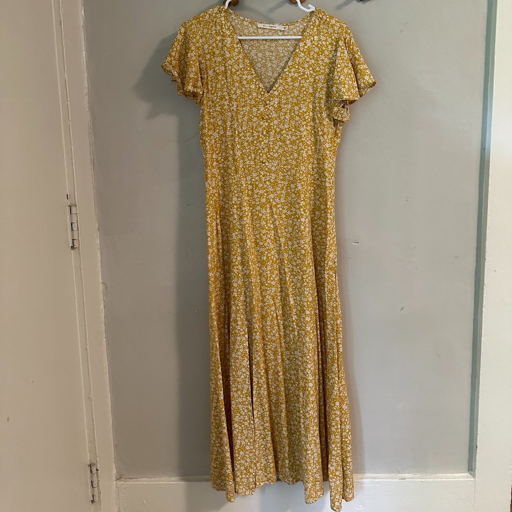 Yellow Ditsy Floral Midi Dress